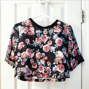 sheer floral rose crop top